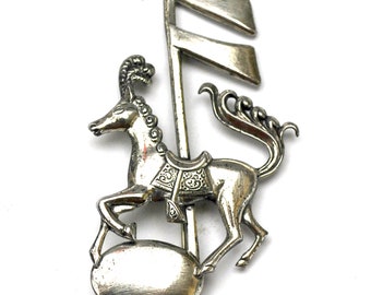 Sterling Carousel horse  Brooch  Designer signed Lang   Music Note  Vintage Figurine Pin