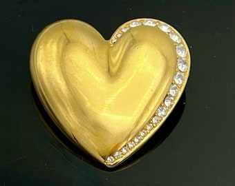 Monet Heart Brooch Rhinestone  gold tone pin