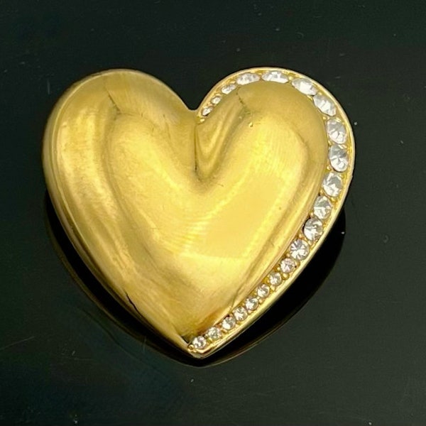 Monet Heart Brooch Rhinestone  gold tone pin