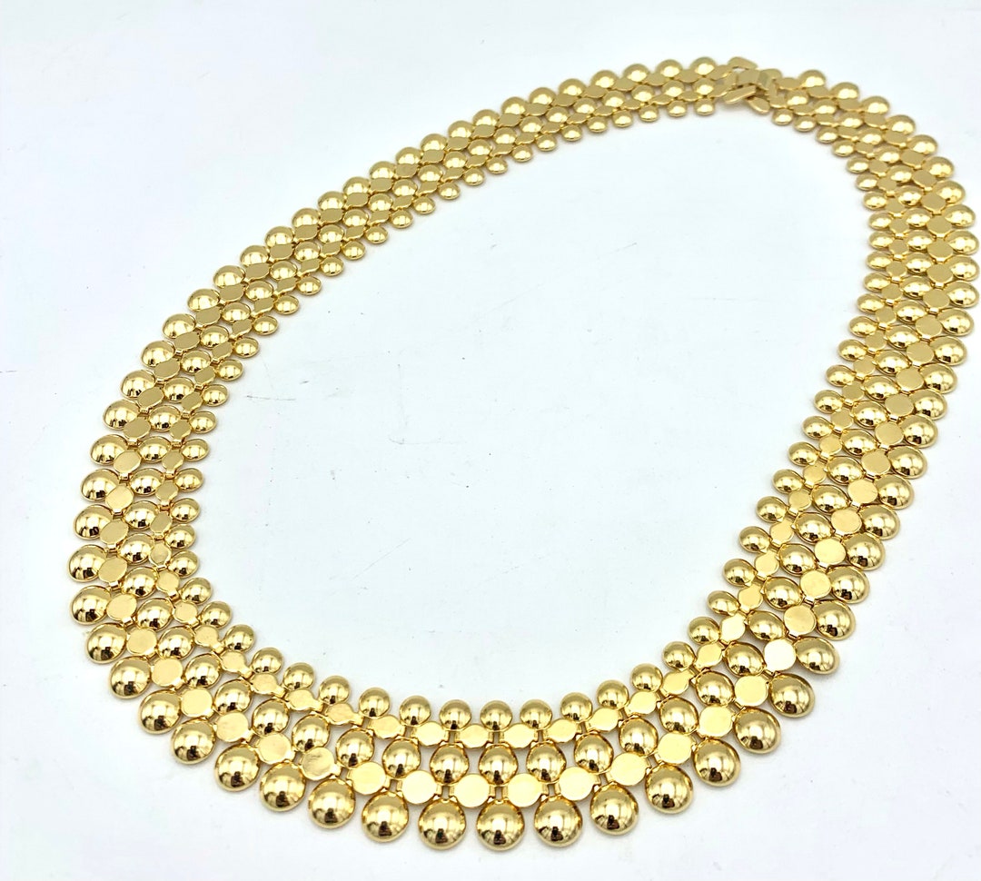 Gold Necklace Gold Plated Stud Mesh Chain Link Collar Necklace Etsy