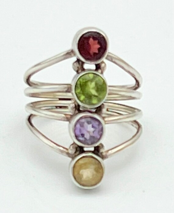 Multi gemstone ring  Sterling silver  Amethyst ci… - image 2