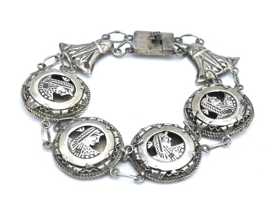 Sterling silver Egyptian  link bracelet  pharaohs… - image 1
