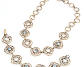 Victorian John Sturdy signed 12kt Gold Filled Necklace Bracelet Set: Blue Crystal Jewelry