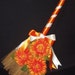 Silk Floral Wedding Jump Broom, Tangerine Mums, Tangerine & Off-White Ribbon, Wedding Jumping Broom, Artificial Wedding Flowers