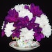 Silk Flower Arrangement, Purple Dahlias, White Mums. Cup & Saucer Arrangement, Artificial Flower Arrangement, Silk Floral Arrangement,