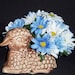 Silk Floral Arrangement, Baby Boy, Blue & White Daisies, Light Brown Lamb Vase, Spring/Summer Silk Flower Arrangement, Artificial Flowers