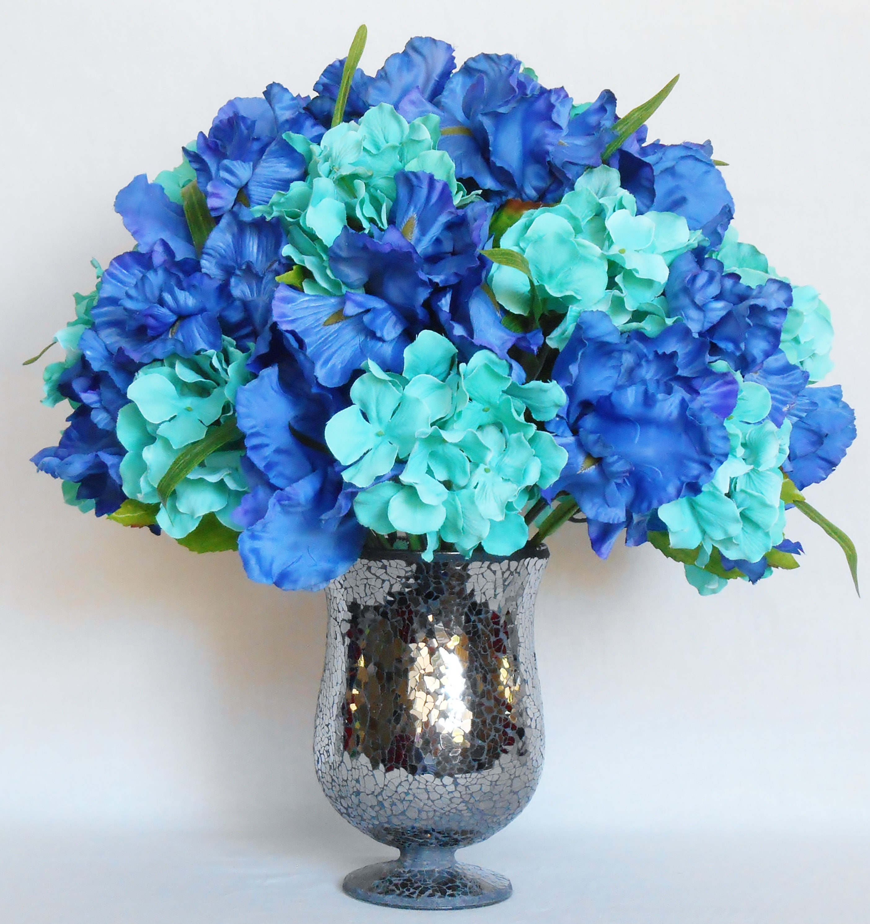 Artificial flower Arrangement Aqua/Teal Hydrangea Blue Iris Etsy