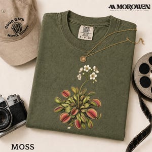 ハエトリソウTシャツ、食虫植物好きへのギフト、ヴィンテージボタニカルグラフィックTシャツ、彼女へのユニークで変わった植物ガーデニングギフト