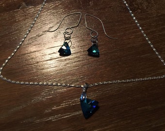 Swarovski Bermuda Blue  20 Inch Necklace and Earring set