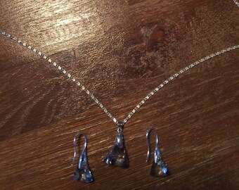 Swarovski Light Sapphire  20 Inch Necklace and Earring set