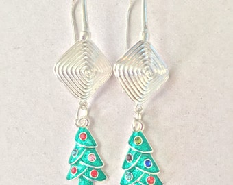 Christmas tree dangle earrings