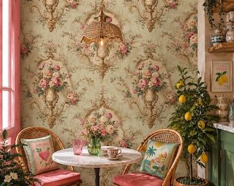 Vintage Floral Wallpaper, Grandmillennial Rose Wallpaper, French Country Botanical Wall Decor