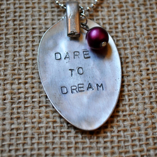 Dare To Dream Hand Stamped Spoon Necklace