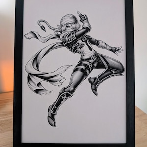 Zelda Ocarina från Time Frame - Sheikh - A4 svartvit poster
