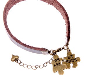 Best friends Bracelet Brown leather jewelry