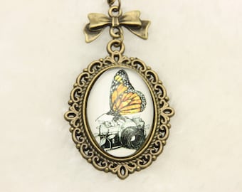 Butterfly and camera Necklace 1825C