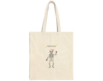 Skeleton Tote Bag | Whimsical Waving Skeleton, Casual Canvas Carryall
