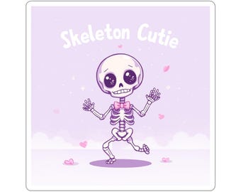 Pastel Goth Skeleton Sticker | Kawaii Macabre Decal (Kiss-Cut)
