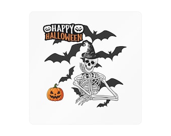 Happy Halloween Skeleton with Bats and Pumpkin Kiss-Cut Vinyl Decal