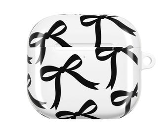Black Bow Pattern AirPod Case | Monochrome Ribbon Design