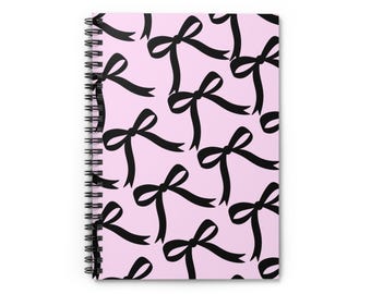 Black Bow Pattern Spiral Notebook | Pink Bow Cover Ruled Journal