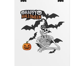 Happy Halloween Skeleton Poster | Spooky Bats, Pumpkin Wall Art