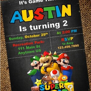 Super Mario Birthday Invitation - Mario Bros - Boy Birthday - Vertical