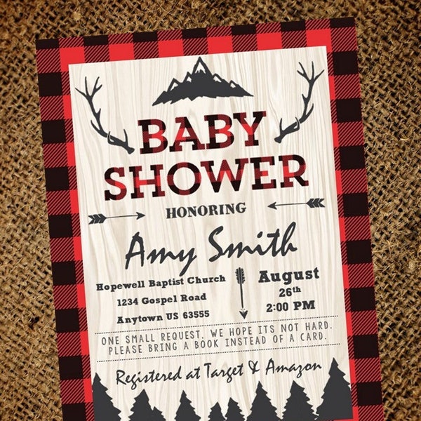 Buffalo Check Baby Shower Invitation - Neutral Baby Shower Invitation - Boy or Girl Baby Shower Invitation