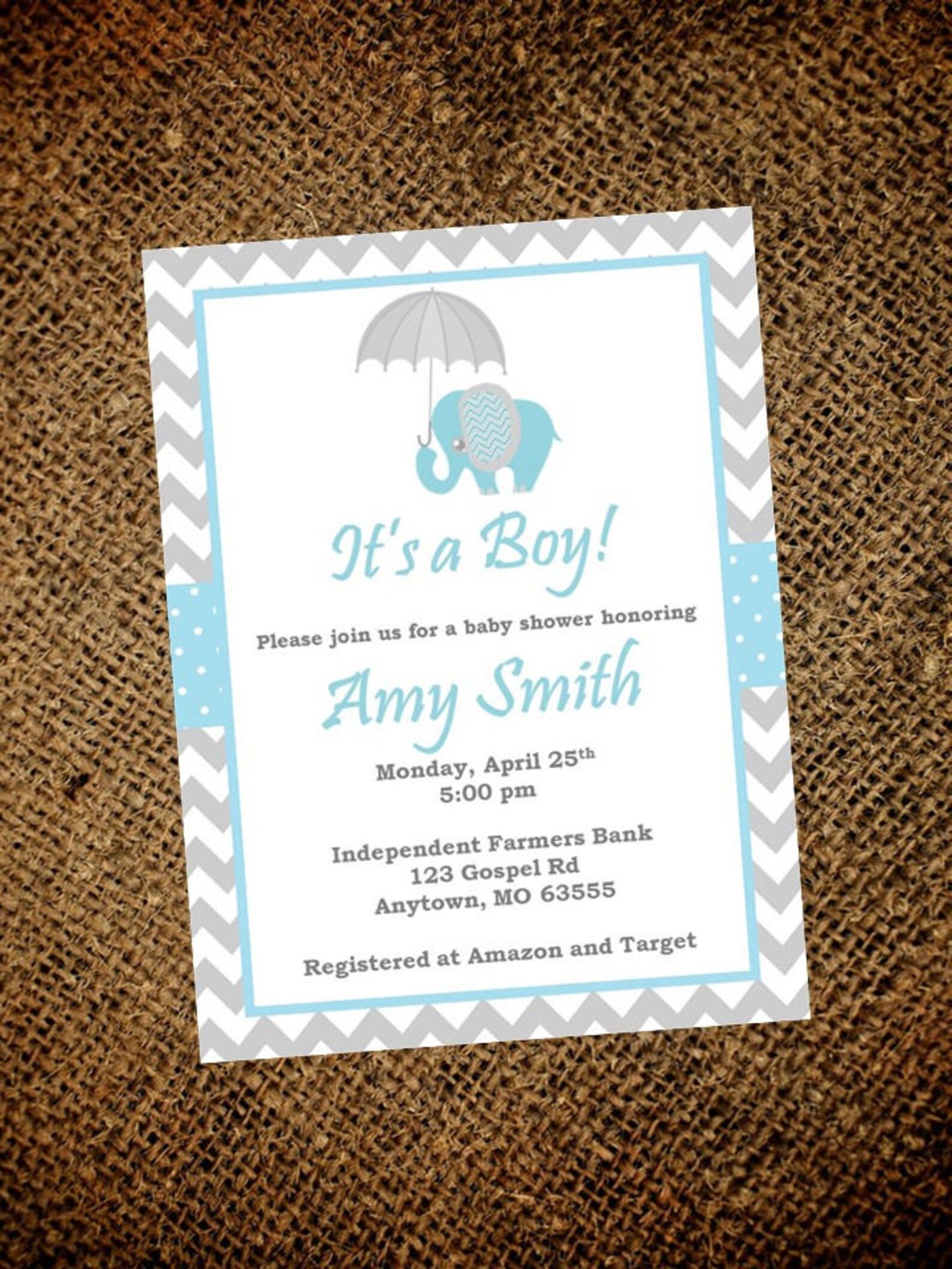 Blue Elephant Baby Shower Invitation Boy Baby Shower Invitation Etsy