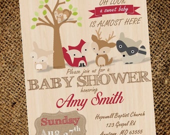 Inbjudan till babyshower i skogen - Rustik babyshowerinbjudan - Babyshowerinbjudan för pojke eller flicka
