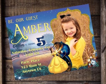 Beauty and the Beast Birthday Invitation - Girl Birthday - Belle Birthday