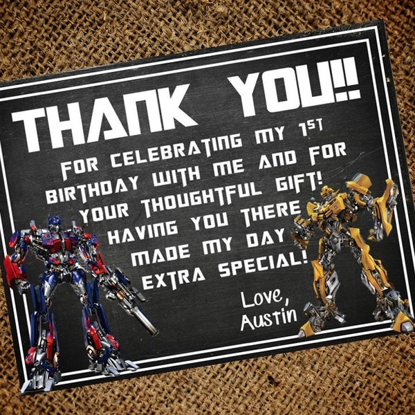 Transformers Birthday Thank You - Boy Birthday