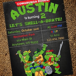 Teenage Mutant Ninja Turtles Invitation d’anniversaire - TMNT - Anniversaire de garçon - Vertical