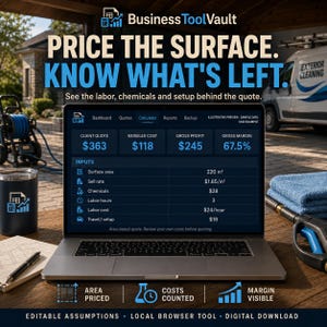 Calculadora de presupuestos de lavado a presión / Software para precios de superficies, productos químicos y rentabilidad