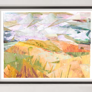 Geometric Landscape Art - Yellow Geometric Wall Art, Mixed Media Art, Illustration print, Yellow Art Print, Yellow Collage Art