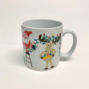 Vintage Avon Christmas Mug, Vintage Avon Santa and Reindeer Mug, Vintage Avon Holiday Mug, Avon Santa and Reindeer Decorating Tree Mug