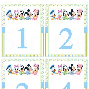 Números de mesa de baby shower -Disney baby Mickey Mouse inspirado tema de cumpleaños- archivo imprimible