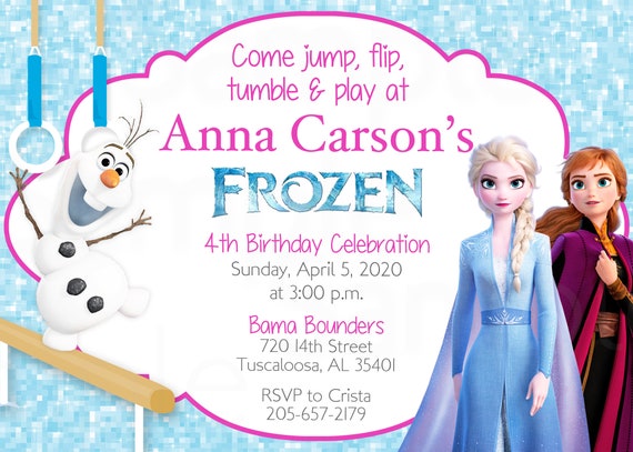 Frozen Olaf Queen Elsa Girls Gymnastics or Trampoline Birthday Printable Invitation Il_570xn
