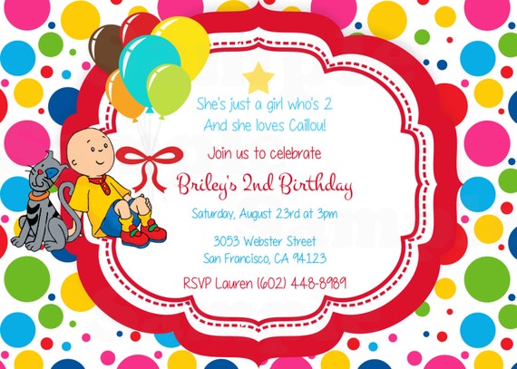 Caillou Theme Inspired Digital Invitation Favor Tags In Red Etsy