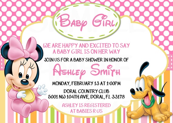 Disney Baby Minnie Mouse Inspired Baby Shower or Birthday Printable Invitation -DIY Il_570xn