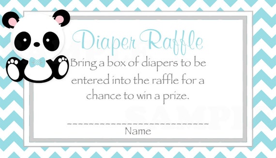 Teal Chevron Baby Boy Panda Baby Shower Diaper Raffle ticket -(Printable JPG File) Il_570xn