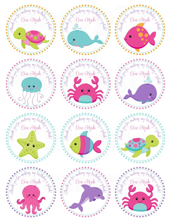 pink girls under the sea birthday personalized printable cupcake