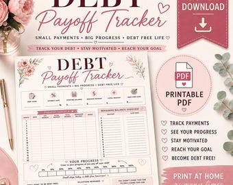 Tableau de suivi du remboursement de dettes à imprimer, Suivi des paiements de dettes, Planificateur de désendettement, Planificateur financier