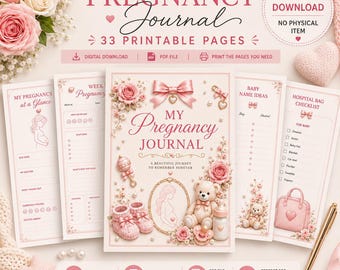 Journal de grossesse à imprimer, agenda de grossesse de 33 pages au format PDF, journal pour future maman, livre de souvenirs de bébé, cadeau de grossesse, téléchargement numérique