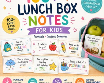 Messages à imprimer pour la boîte à lunch des enfants, affirmations encourageantes (Téléchargement instantané)