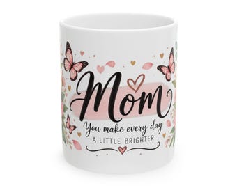 Mug « Maman Papillon Floral », tasse à café en céramique de 325 ml, cadeau pour la fête des mères