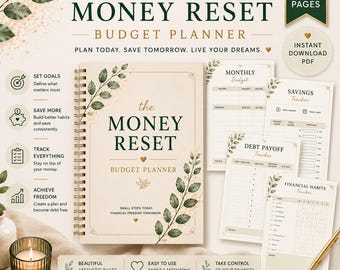 Planificateur de budget Money Reset | Suivi financier de 34 pages (Téléchargement numérique)