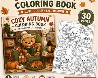 Livre de coloriage d'automne chaleureux : 30 scènes d'automne avec des ours et des citrouilles (Téléchargement numérique)