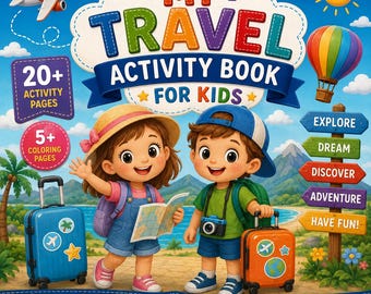 Livre d'activités de voyage pour enfants | Voyage en voiture, jeux d'avion, coloriages (PDF numérique)