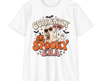 T-shirt citrouille fantôme style Halloween rétro, ambiance automnale